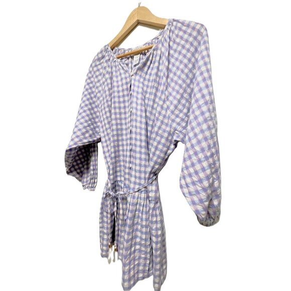 L*Space Vida Mini Dress Size XS Purple Park Slope Gingham Button-Up Swim Coverup - Picture 10 of 16